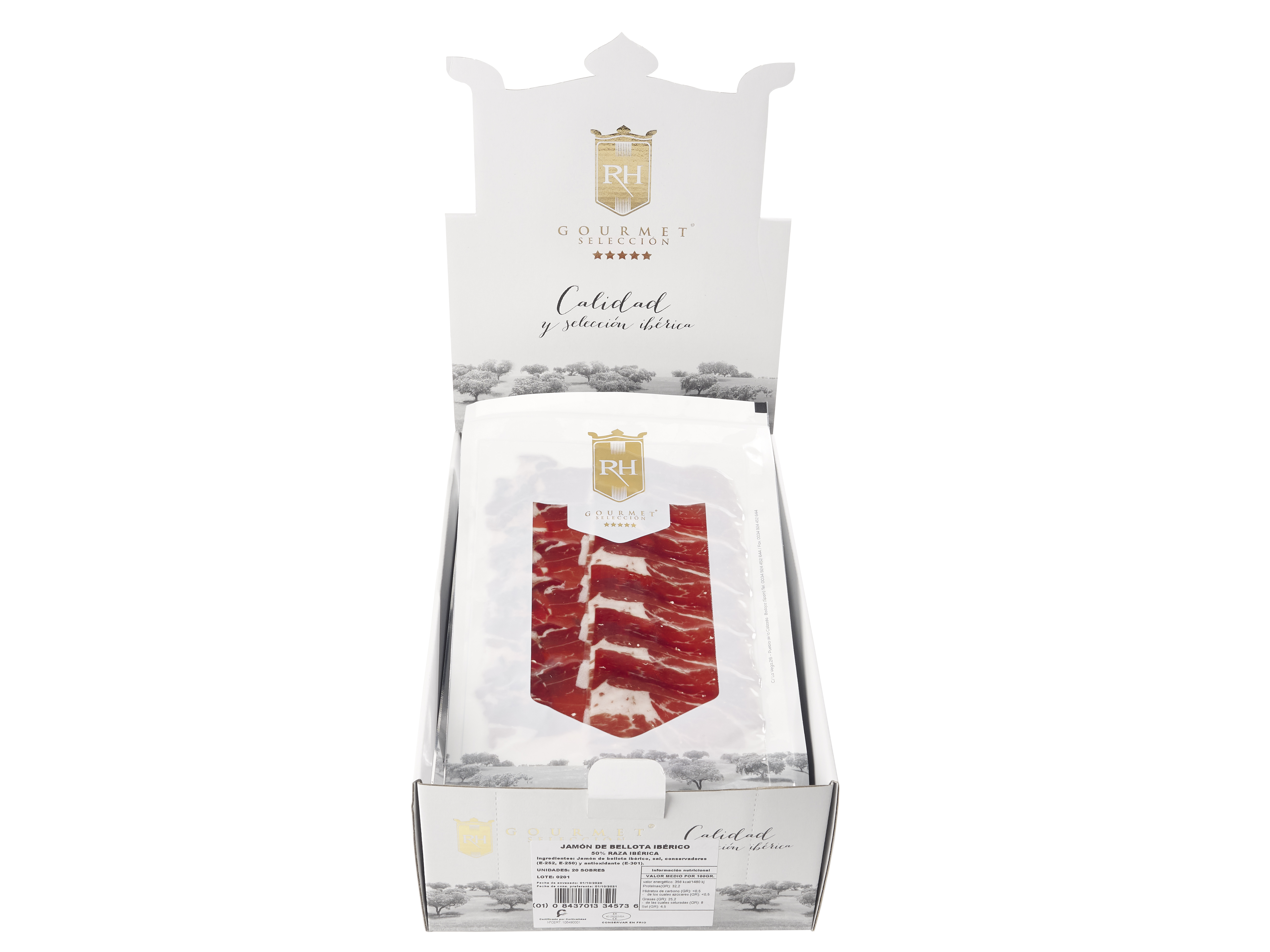 Jamón de Bellota Ibérico 50% Raza Ibérica, sobres 100g