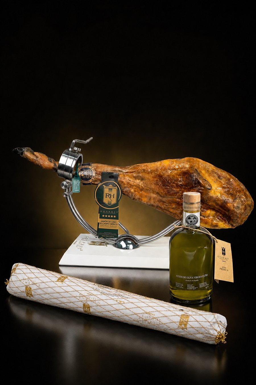 Jamón de cebo de campo, chorizo de coppa y AOVE RH Premium