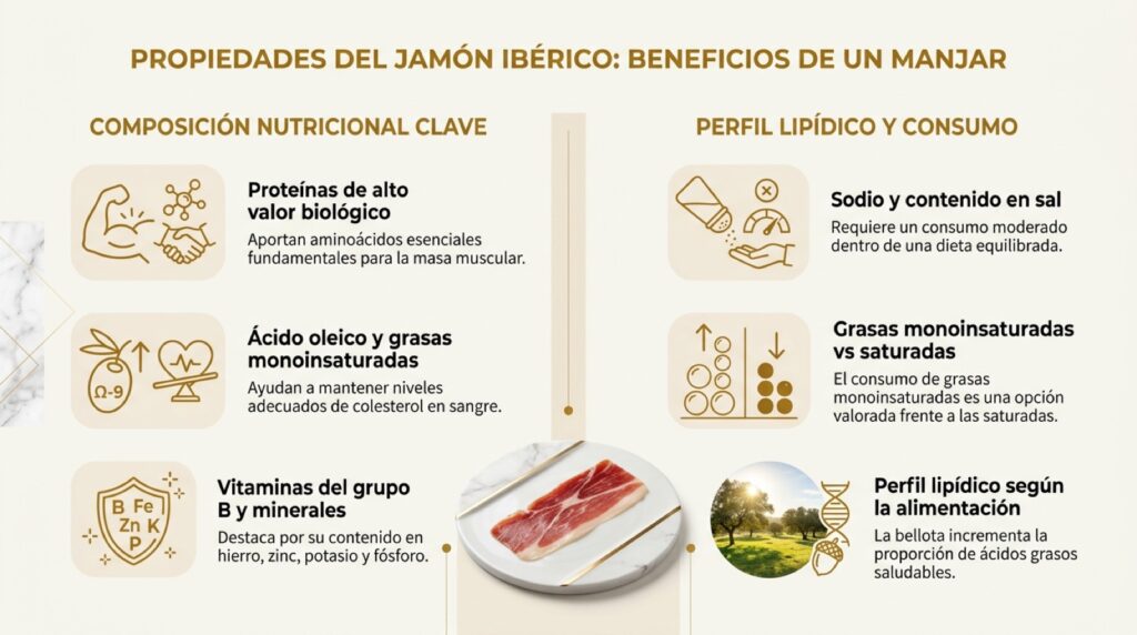 Infografía sobre propiedades del jamón ibérico